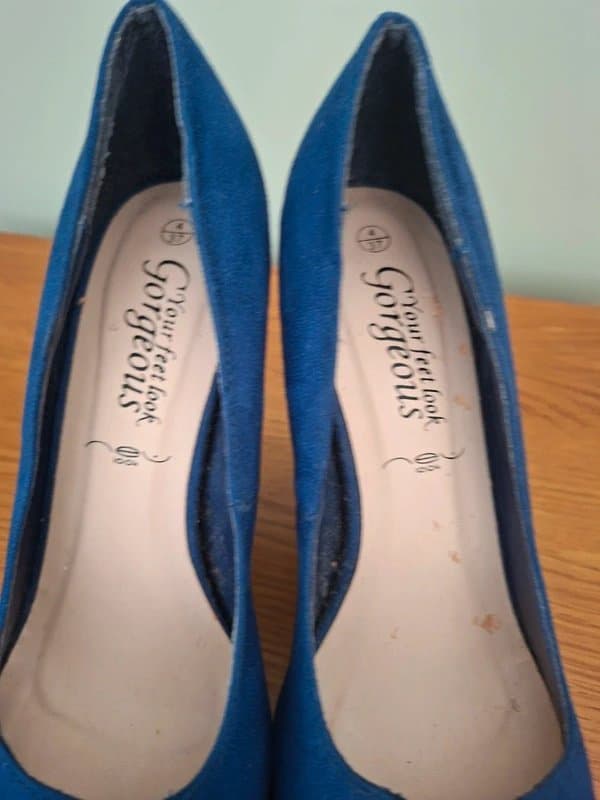 New Look New Look Blue Faux Suede High Block Heel Platform Court Shoes Size 4 EU 37