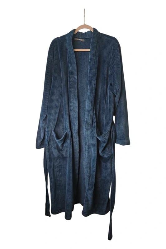 Marks & Spencer Soft  robe in deep navy ribbed velour.