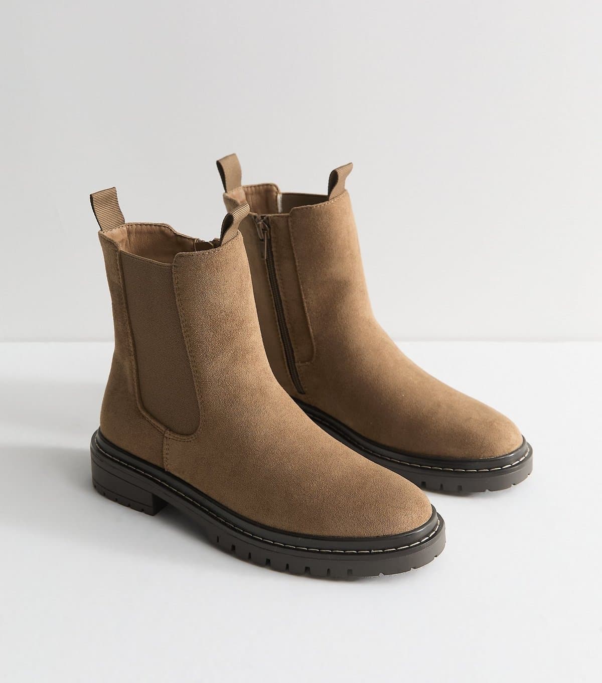 New Look Women's Camel Faux Suede Stitch Chelsea Boots New Look