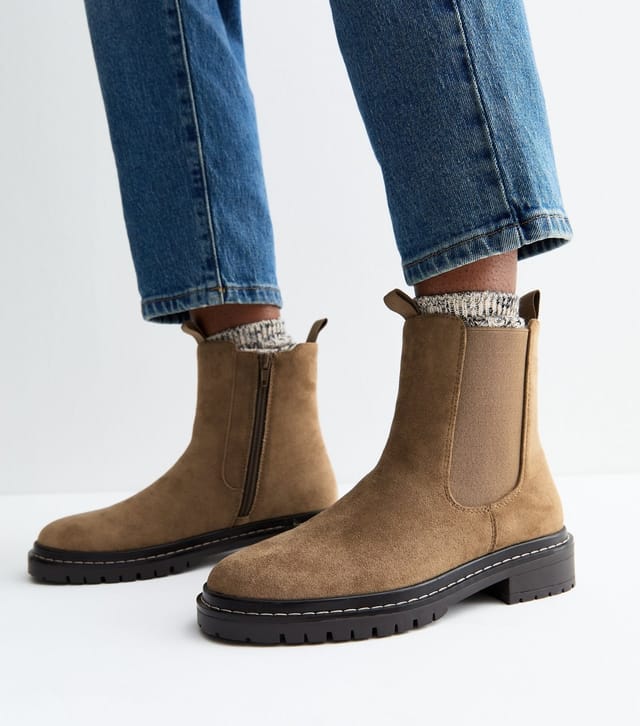 New Look Women's Camel Faux Suede Stitch Chelsea Boots New Look - 2