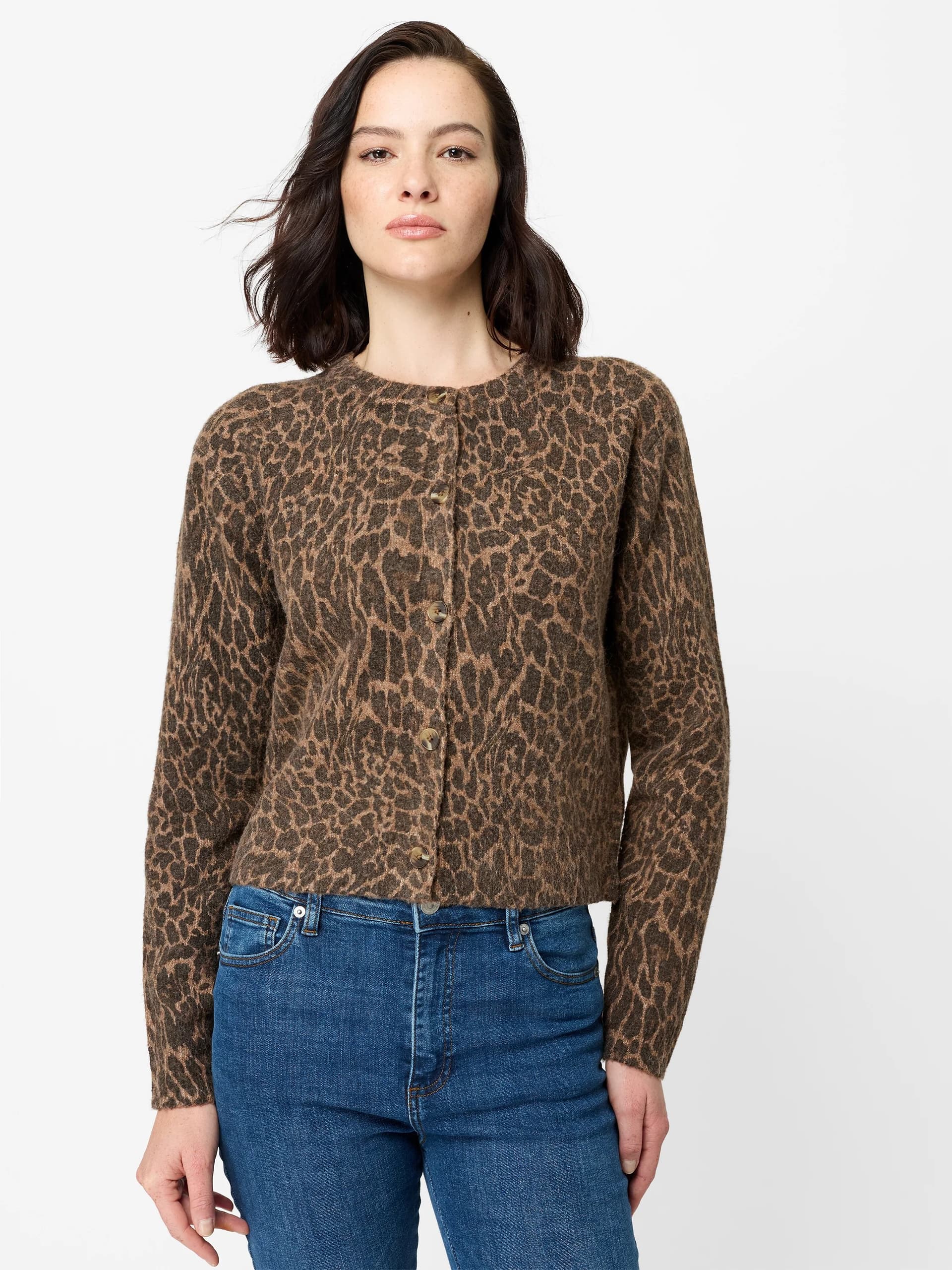 French Connection Brown Leopard Print Cardigan Animal Print Brown