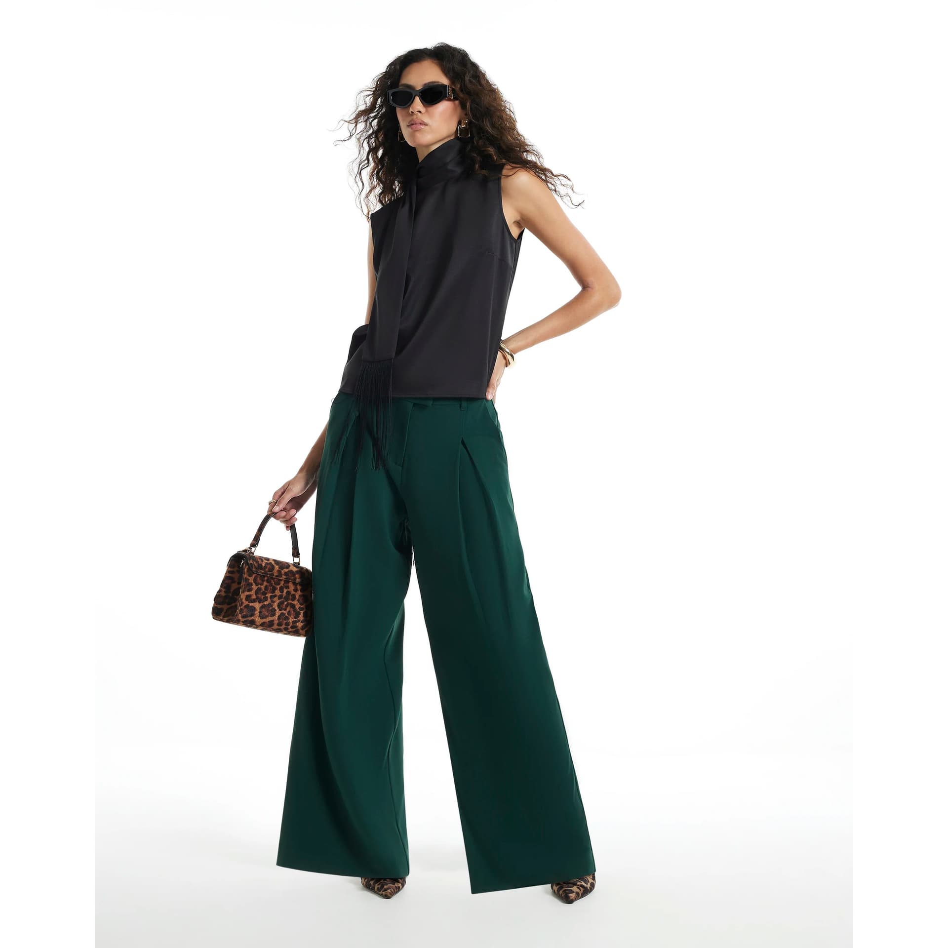 River Island River Island Womens Green Crepe Wide Leg Trousers