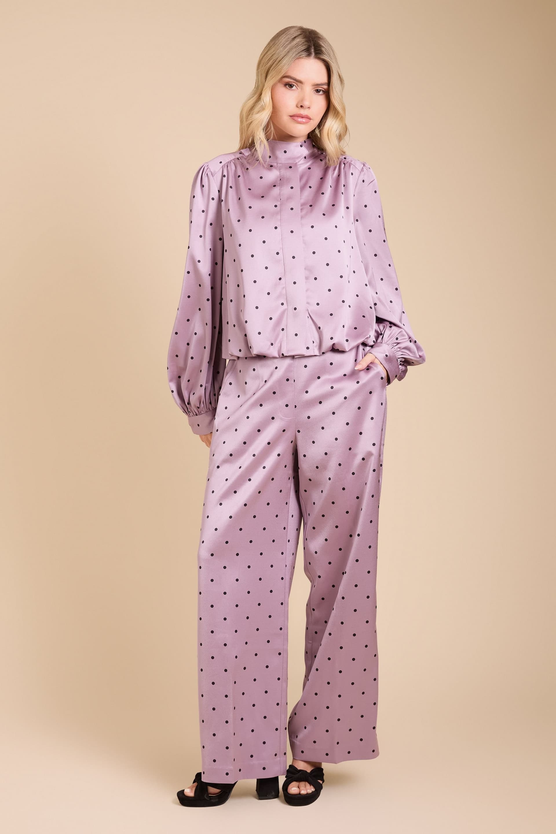 Oasis Oasis Women's Polka dot Satin Back Crepe Wide Leg Trouser in Mink