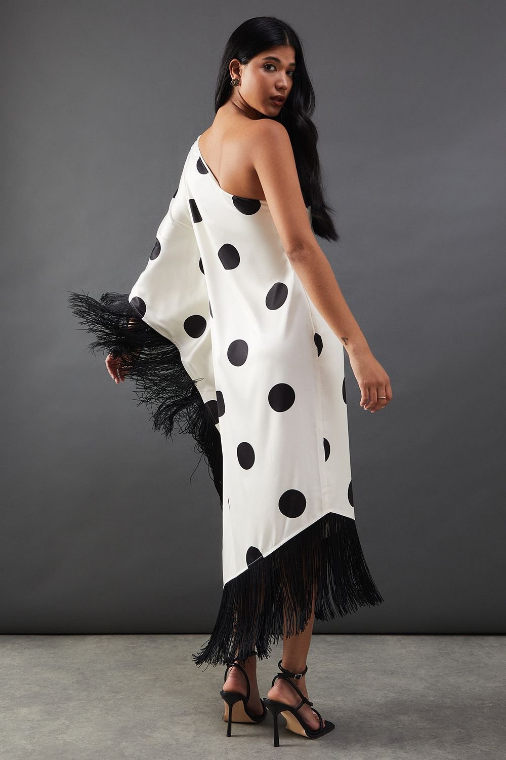 Warehouse Warehouse Women's Premium Fringe Trim One Shoulder Midi Dress in Ivory - 3