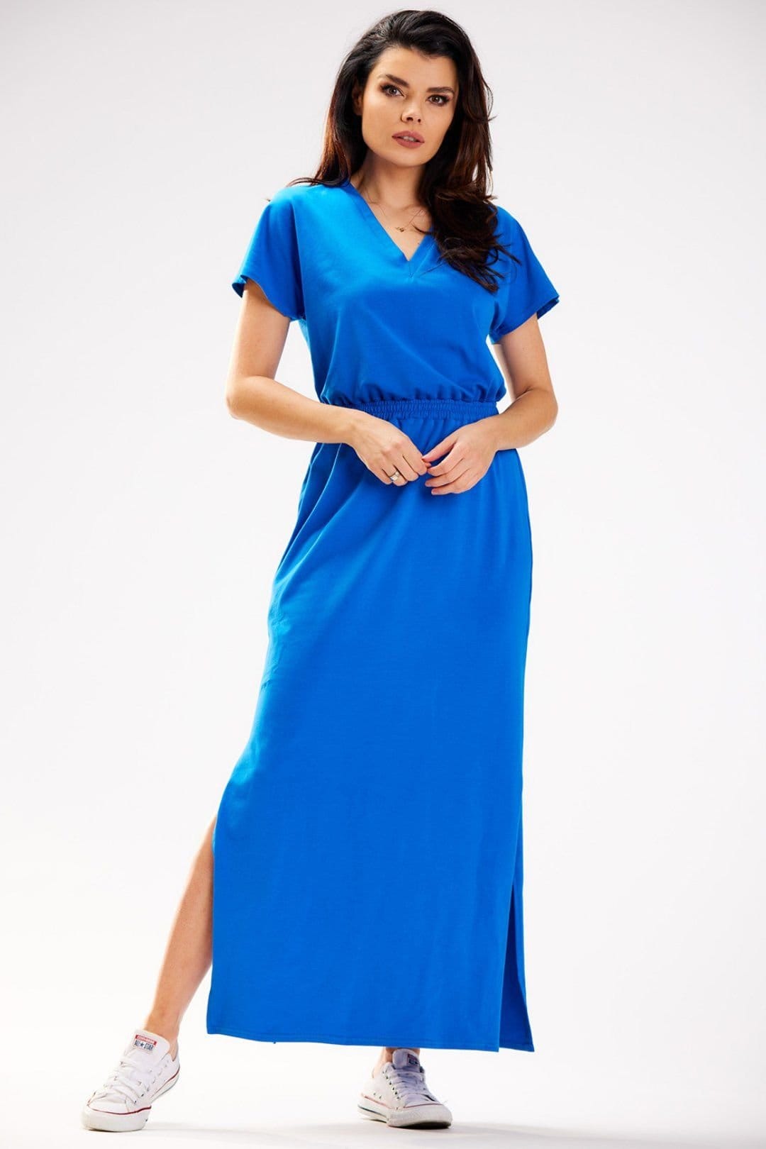 Love Lace Blue Heart Neck Maxi Dress