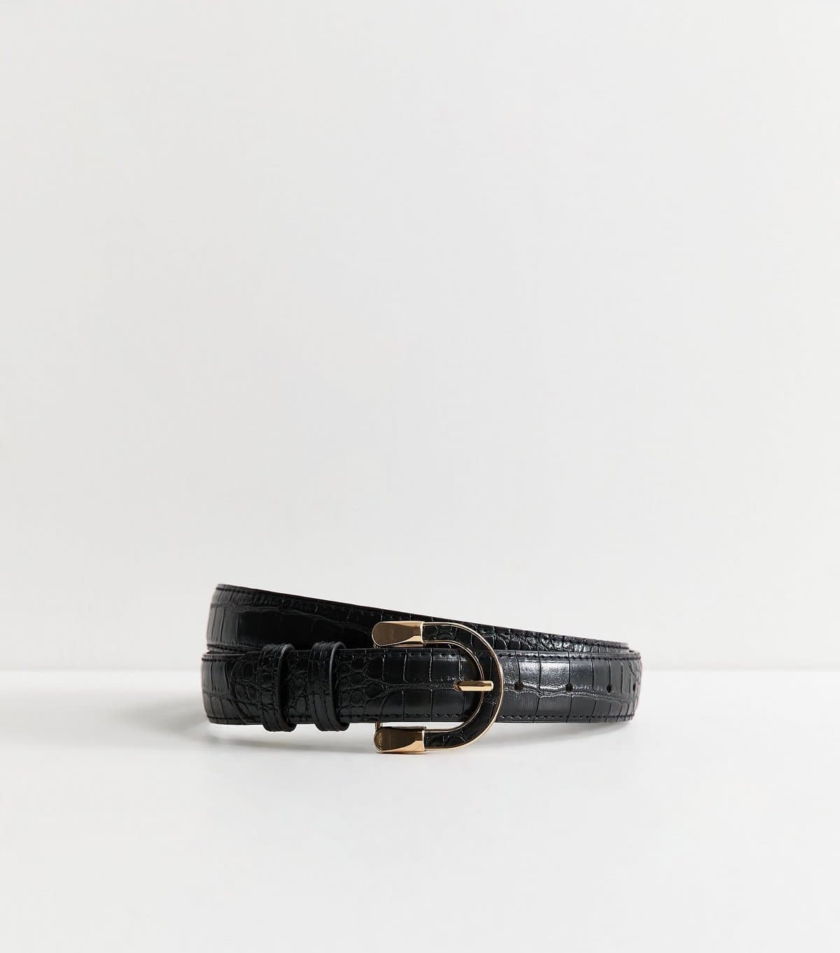 New Look Black Faux Leather Crocodile Textured Resin Buckle Belt New Look