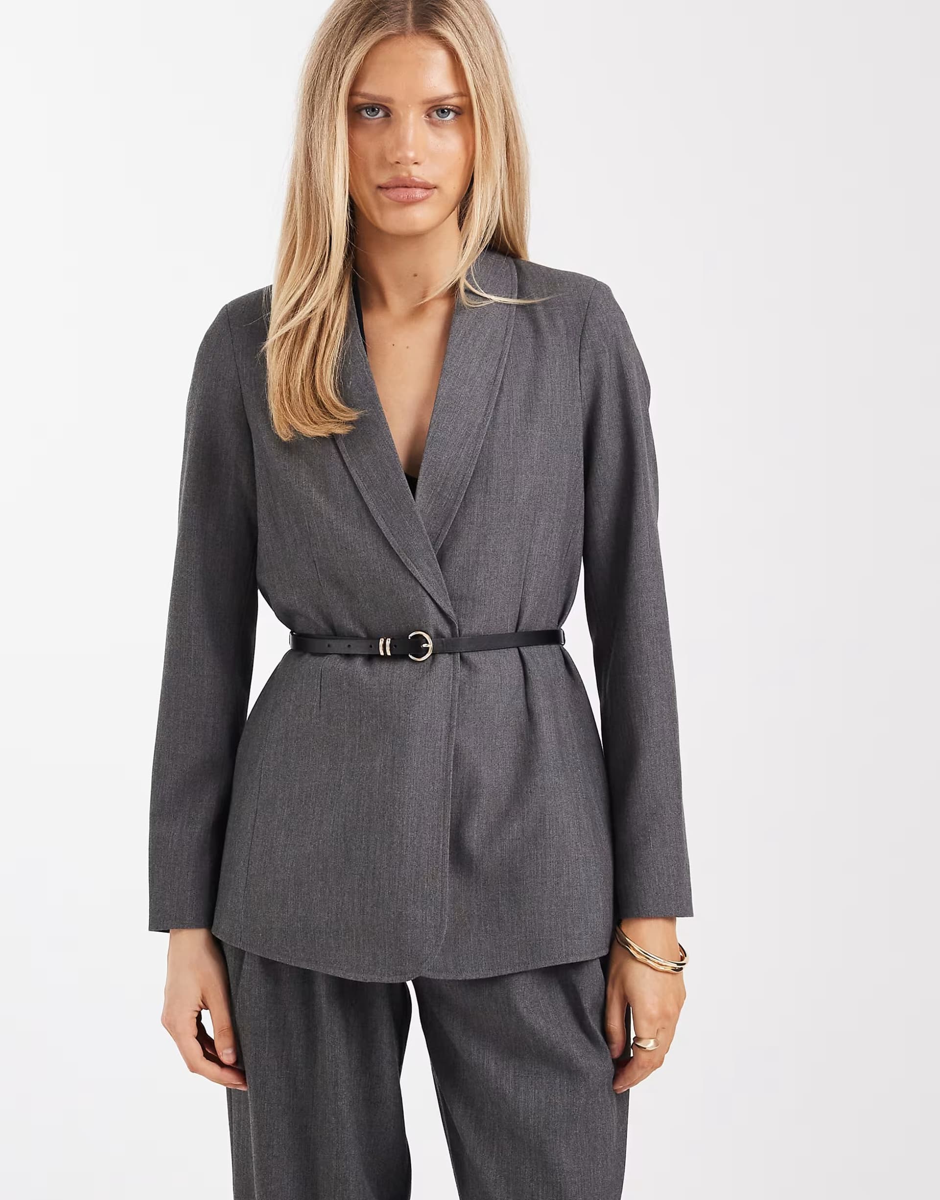 ASOS Vero Moda loose fit belted blazer co-ord in dark grey melange