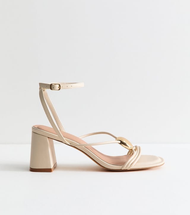 New Look Women's White Strappy Metallic Detail Block Heel Sandals Vegan New Look - 2