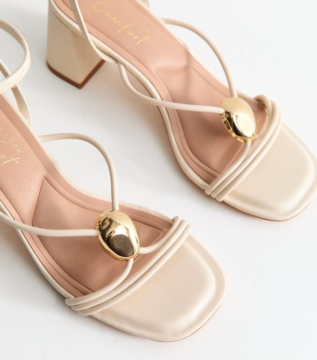 New Look Women's White Strappy Metallic Detail Block Heel Sandals Vegan New Look - 3