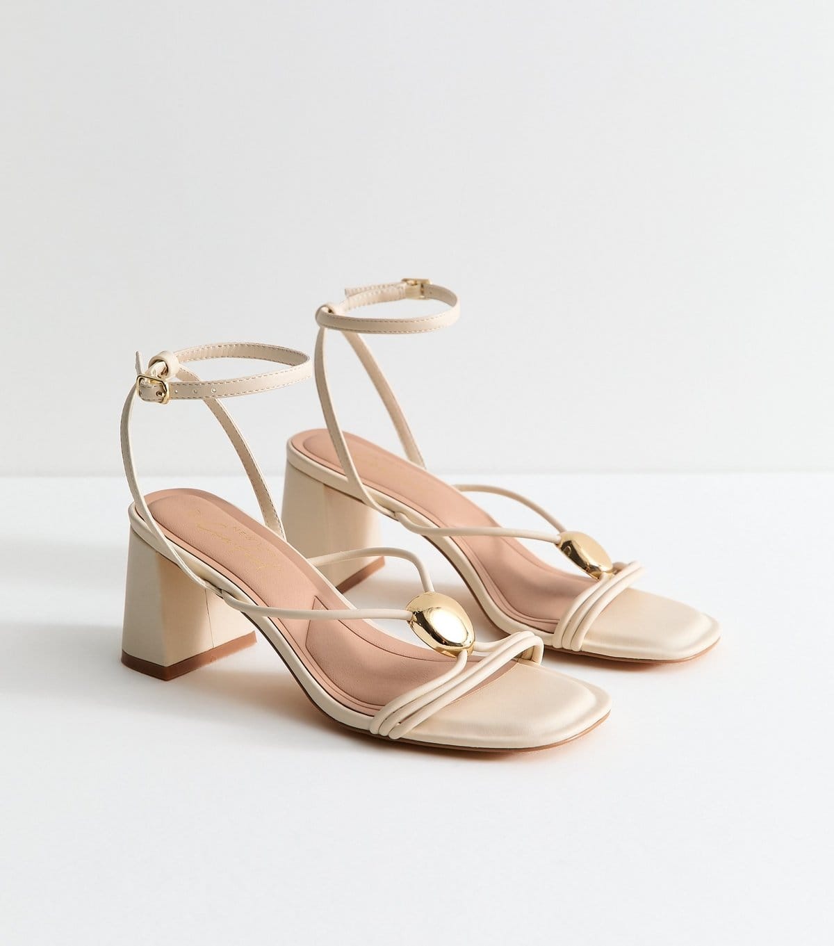 New Look Women's White Strappy Metallic Detail Block Heel Sandals Vegan New Look - 4