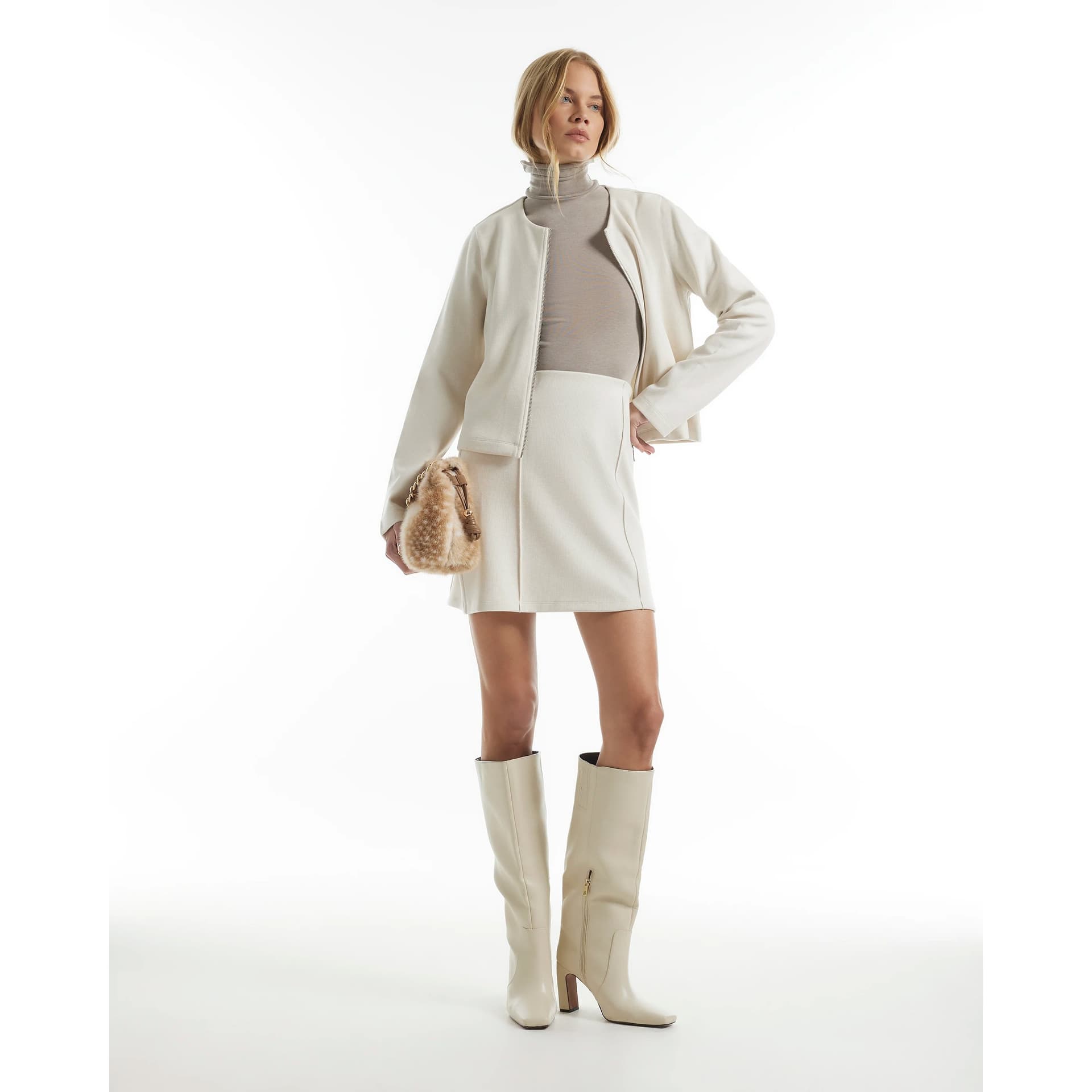 River Island River Island Womens Cream Seam Detail Cosy Mini Skirt
