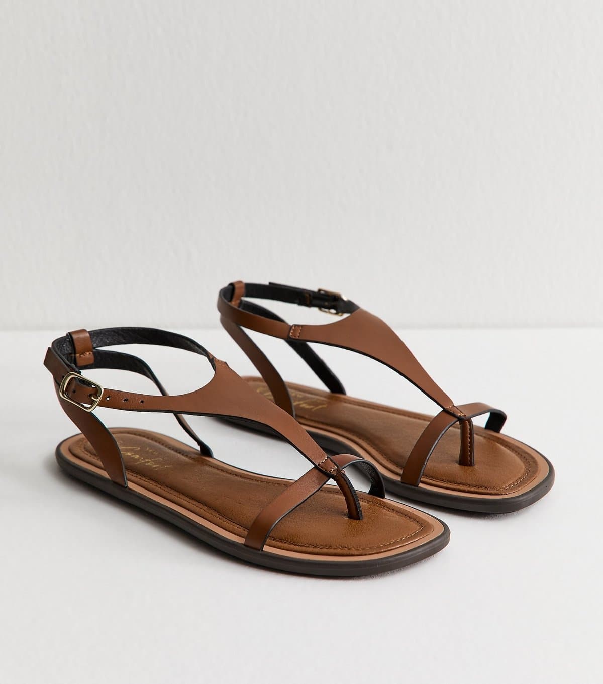 New Look Women's Brown Faux Leather Thong Sandals New Look
