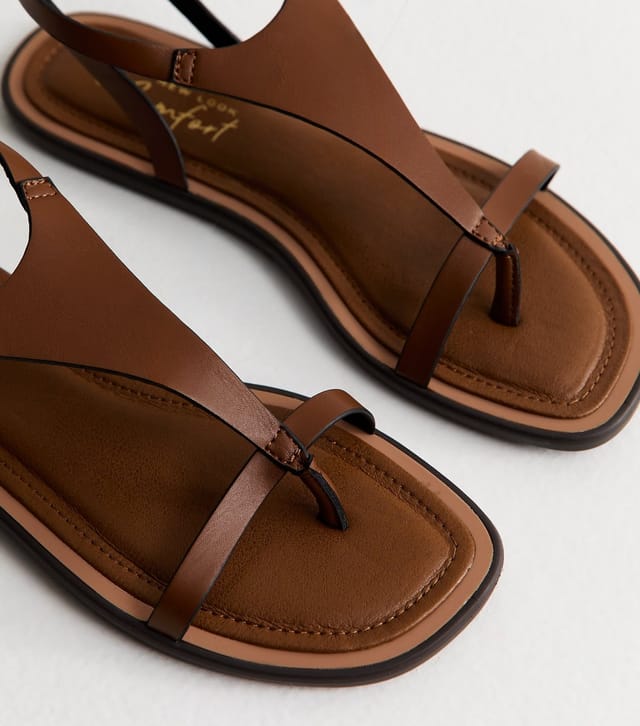 New Look Women's Brown Faux Leather Thong Sandals New Look - 3