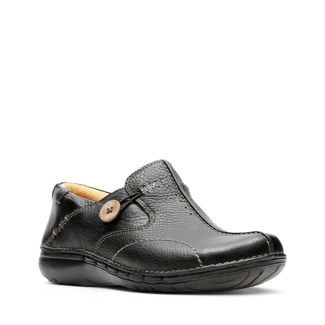 Clarks Clarks Women's Un Loop Black Leather Slip Ons - 2