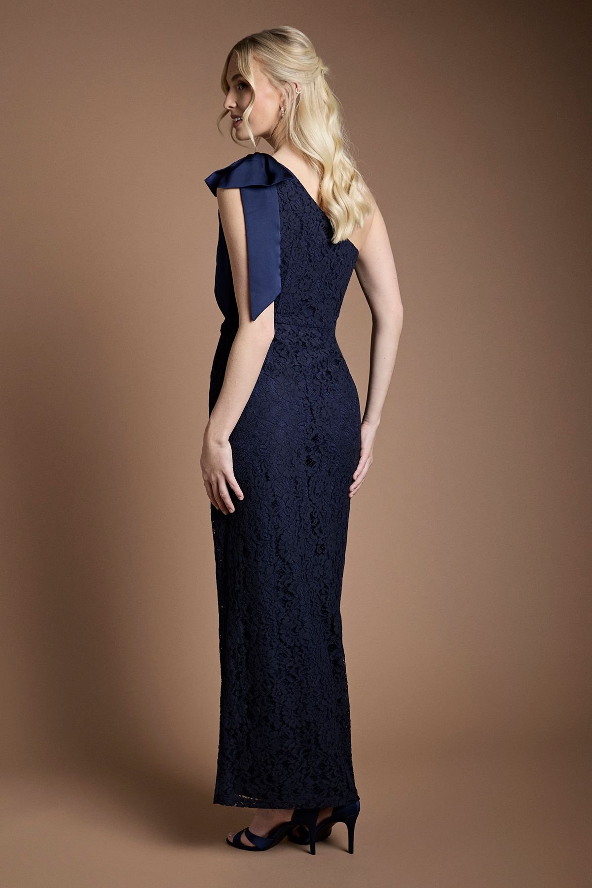 Coast Coast Women's One Shoulder Bow Detail Lace Bridesmaid Dress in Navy - 3