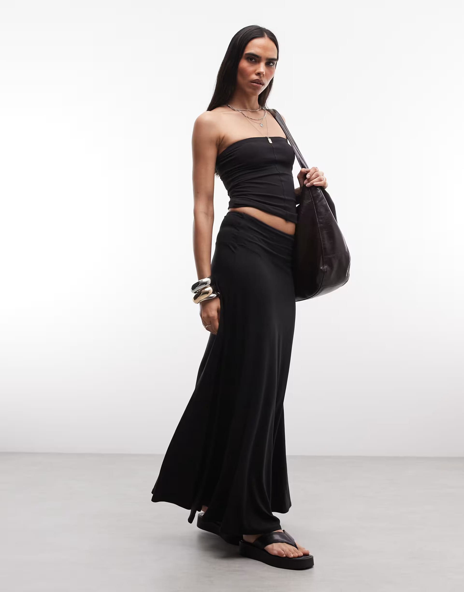 ASOS Black Drapey Maxi Skirt