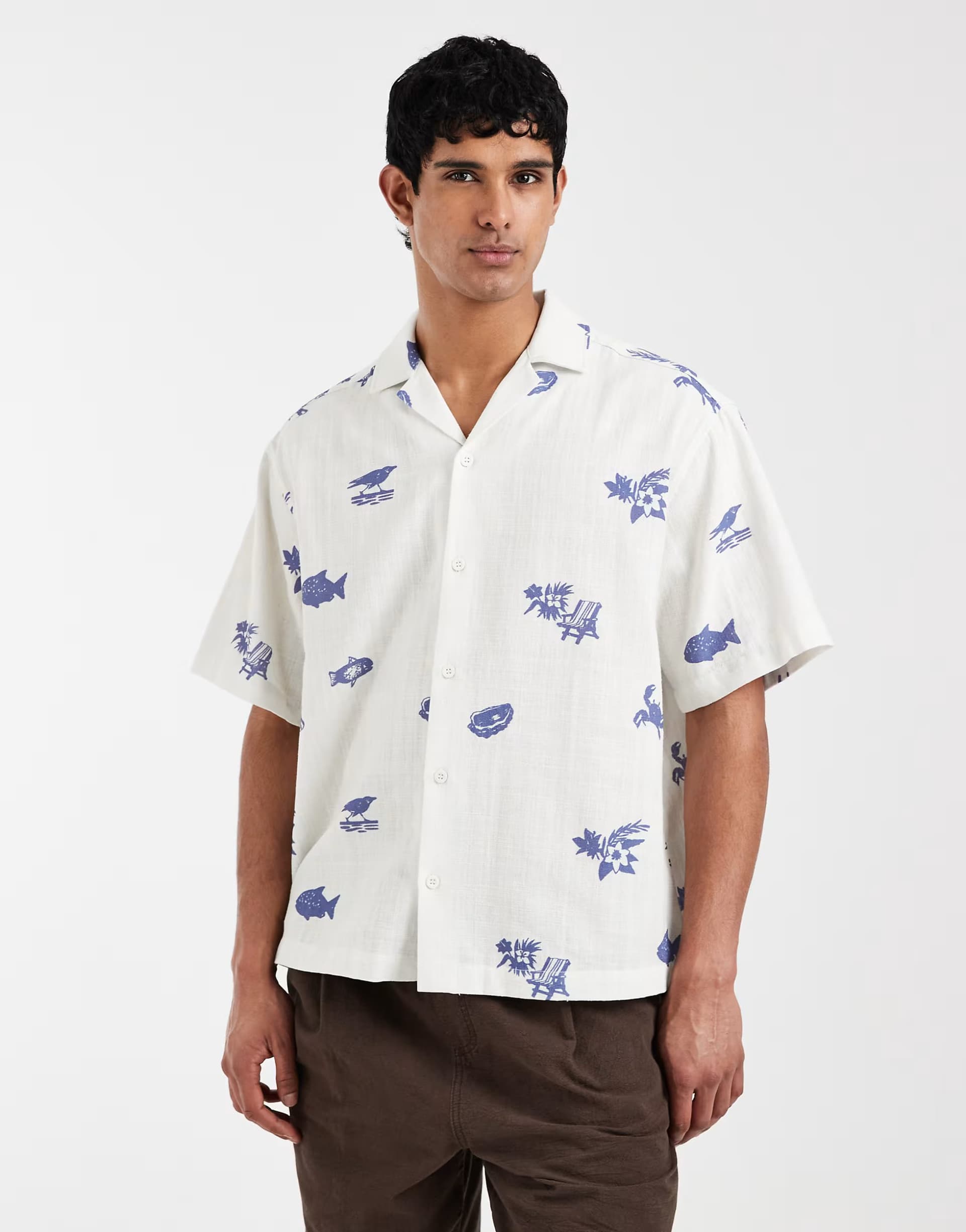 ASOS ASOS DESIGN oversized shirt with all over print in off white