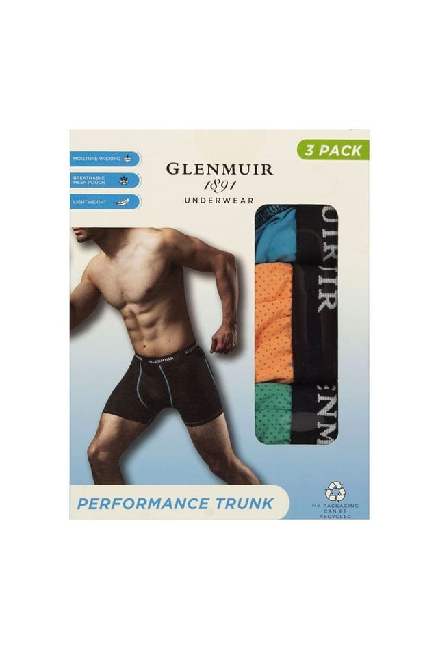 Glenmuir Glenmuir Men's 3 Pack Performance Trunks | Breathable Stretch Sports Fit Underwear in Blue - 2