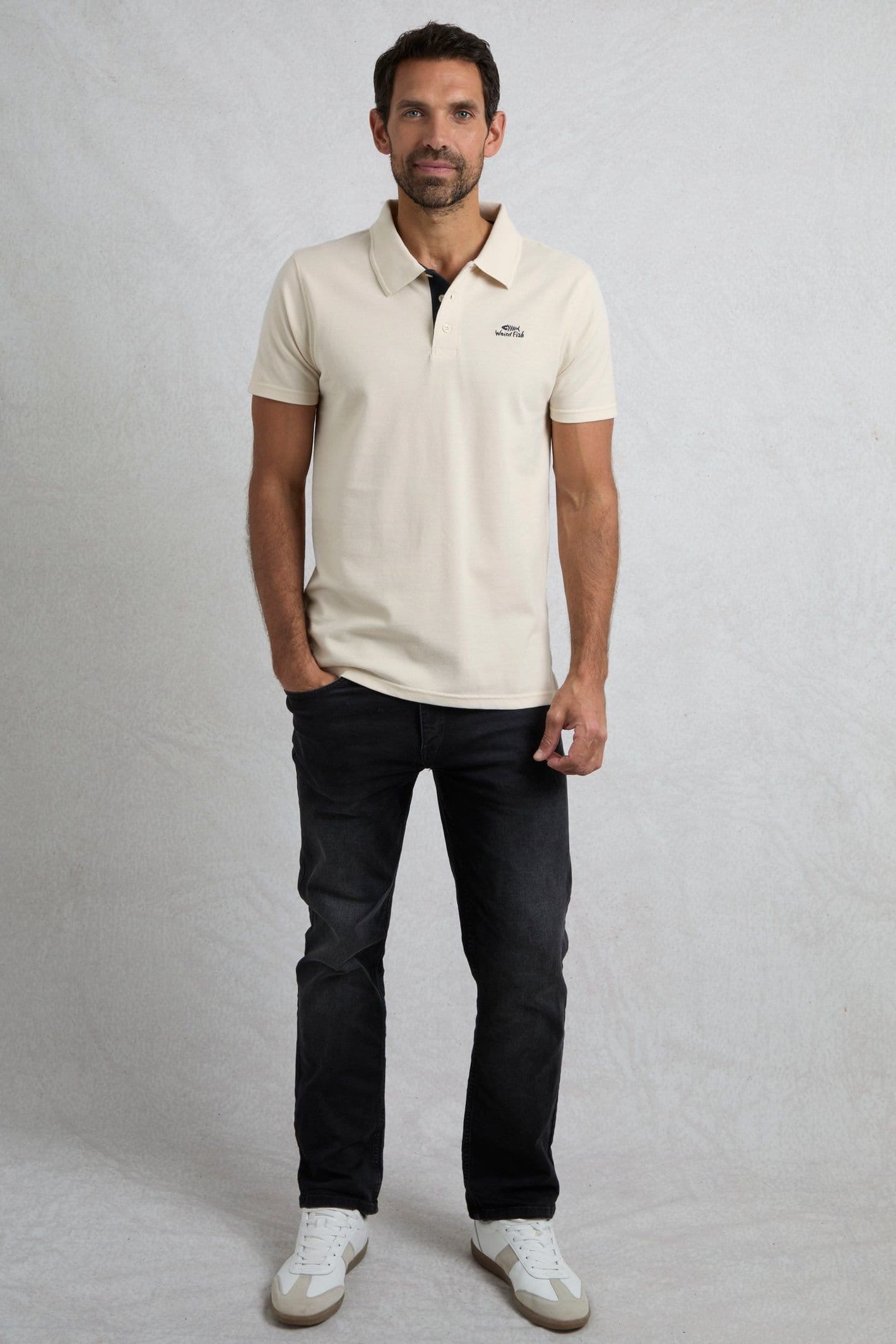 Weird Fish Weird Fish Men's Miles Pique Polo Shirt in Ecru - 4