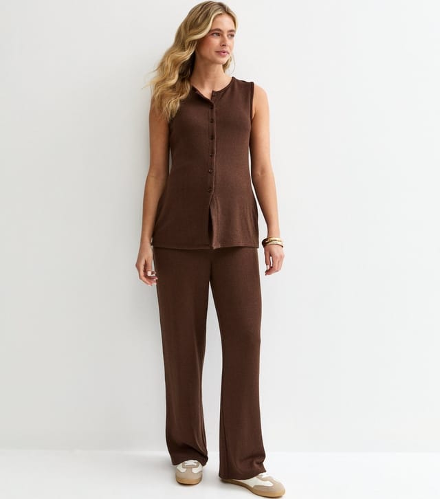 New Look Women's Maternity Dark Brown Textured Wide Leg Trousers New Look - 2
