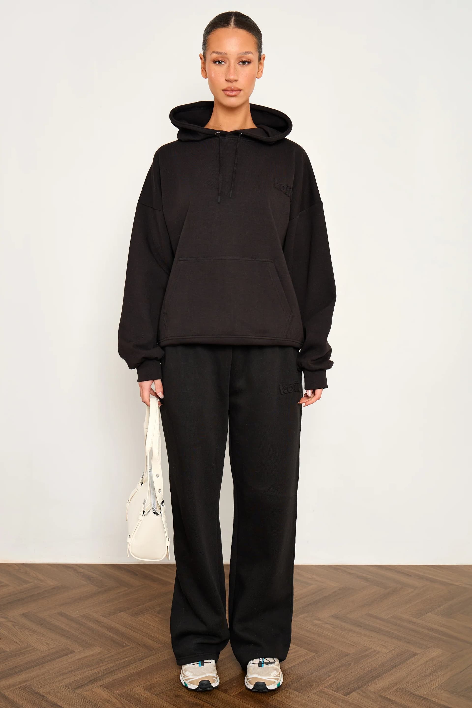 Kaiia Kaiia Premium Scuba Wide Leg Joggers in Black