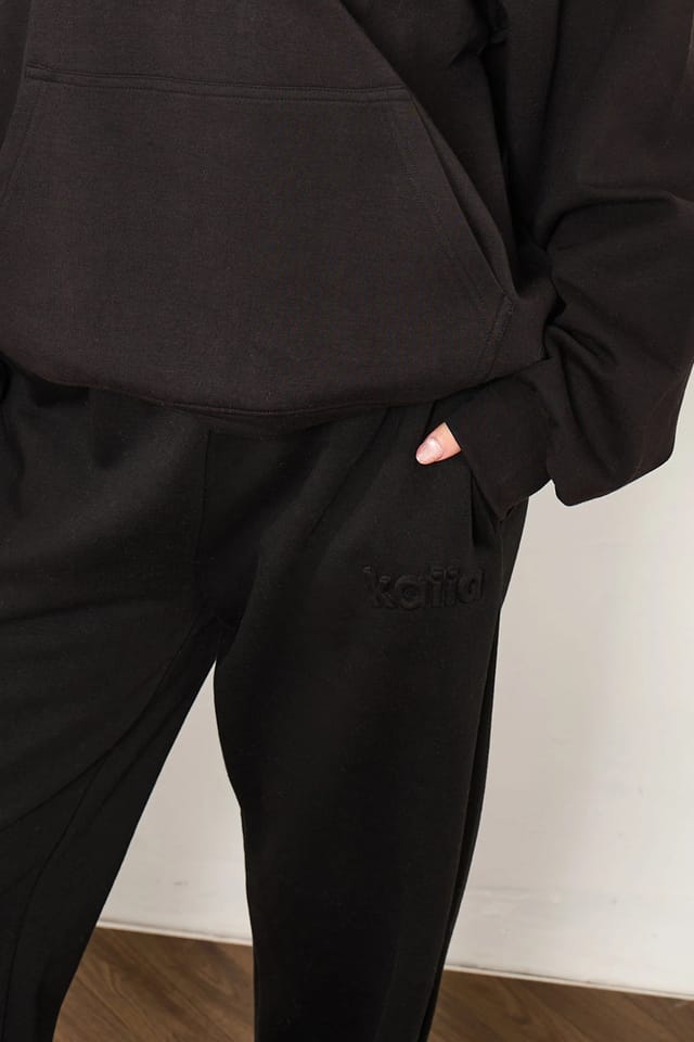 Kaiia Kaiia Premium Scuba Wide Leg Joggers Black - 2
