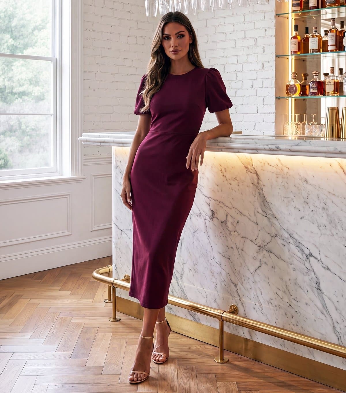 AX Paris Women's Dark Red Puff Sleeve Midi Dress AX Paris New Look