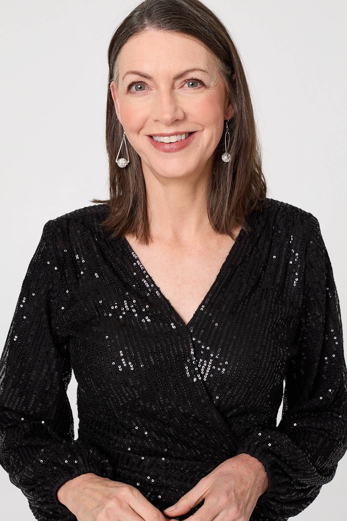 Izabel London Izabel London Women's Sequinned Long Sleeve Short Wrap Dress in Black - 2