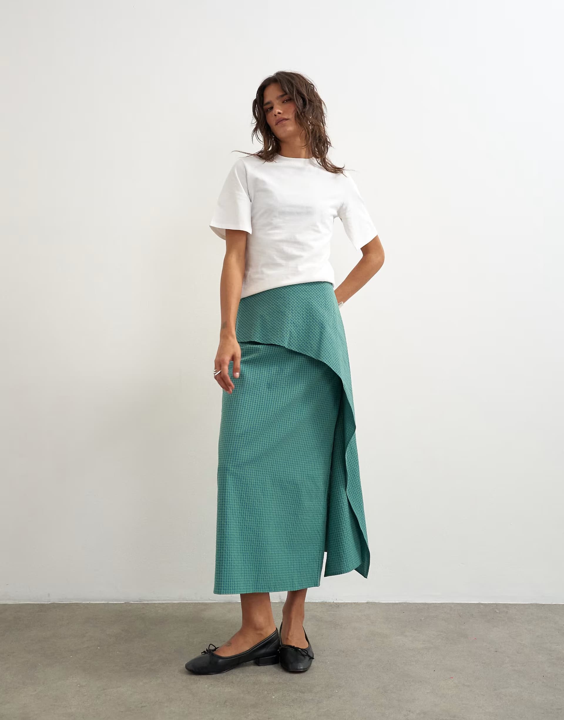 ASOS Topshop drape detail maxi skirt in green and blue check