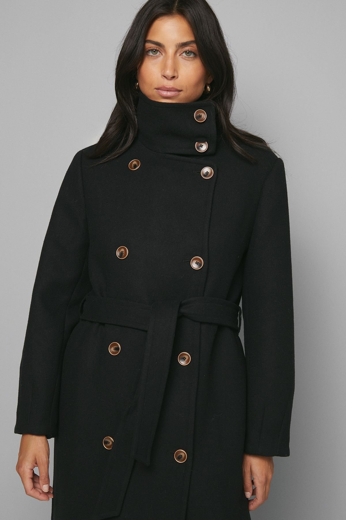 Wallis Wallis Women's Funnel Neck Coat in Black - 4