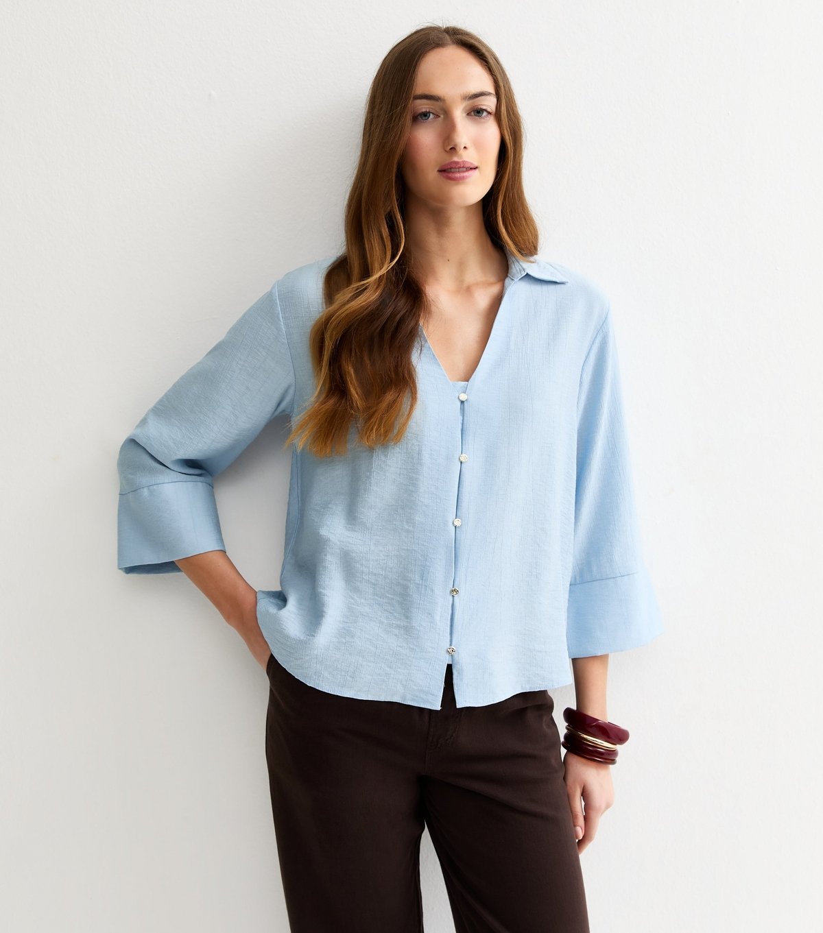 New Look Women's Tall Blue Crinkled Cropped Sleeve Shirt New Look - 2