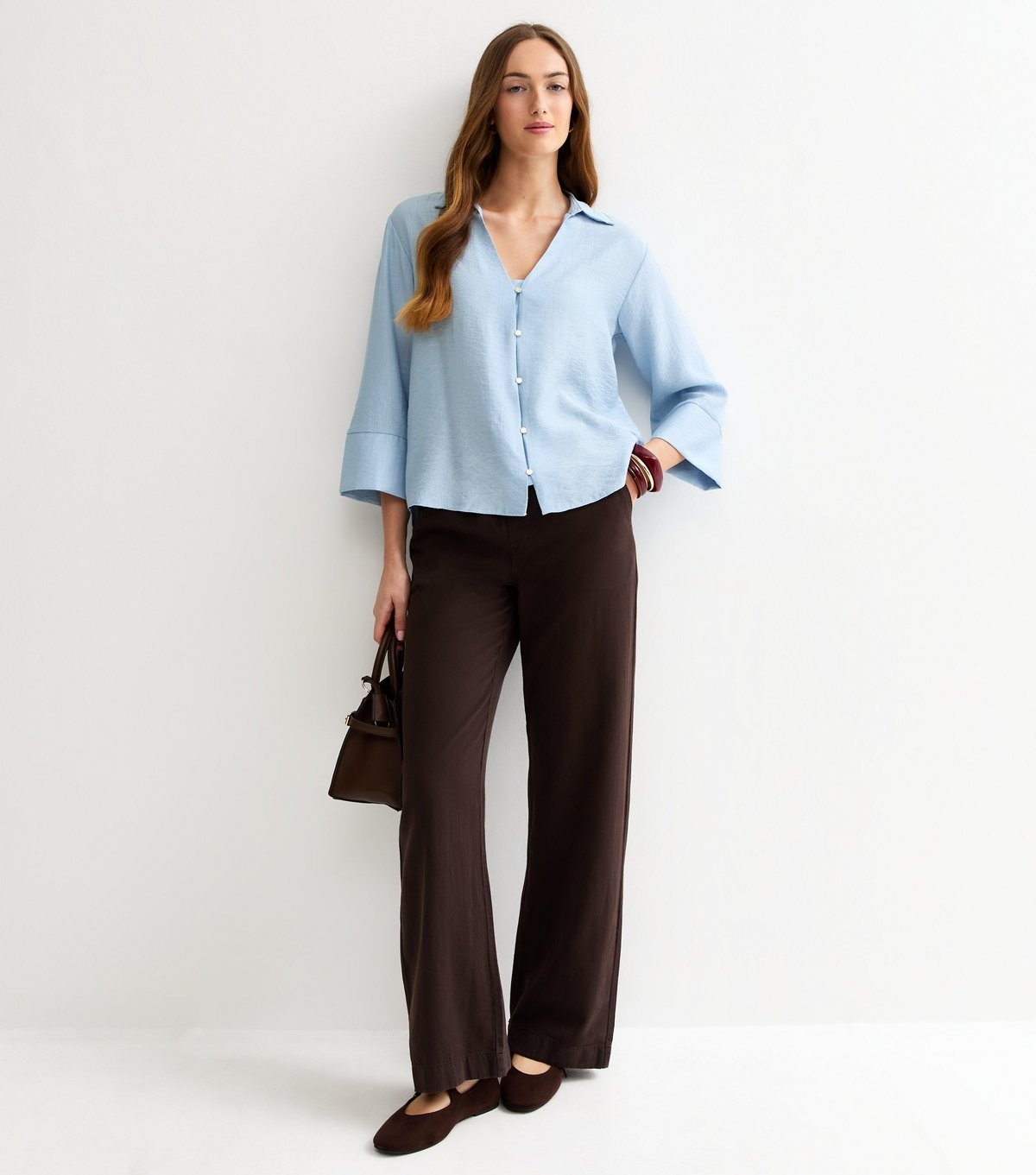 New Look Women's Tall Blue Crinkled Cropped Sleeve Shirt New Look - 3