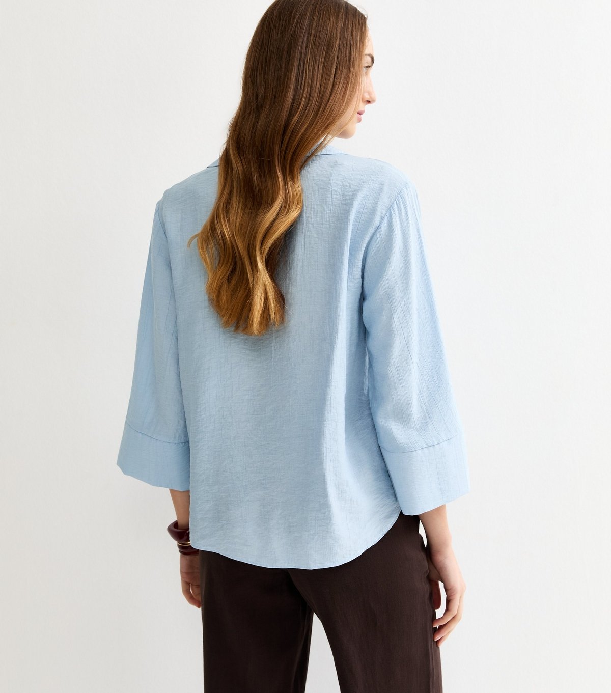 New Look Women's Tall Blue Crinkled Cropped Sleeve Shirt New Look - 4