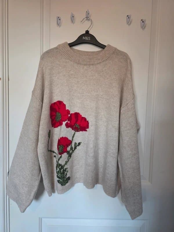 ASOS ASOS Cream boxy jumper with red poppy detail Size M