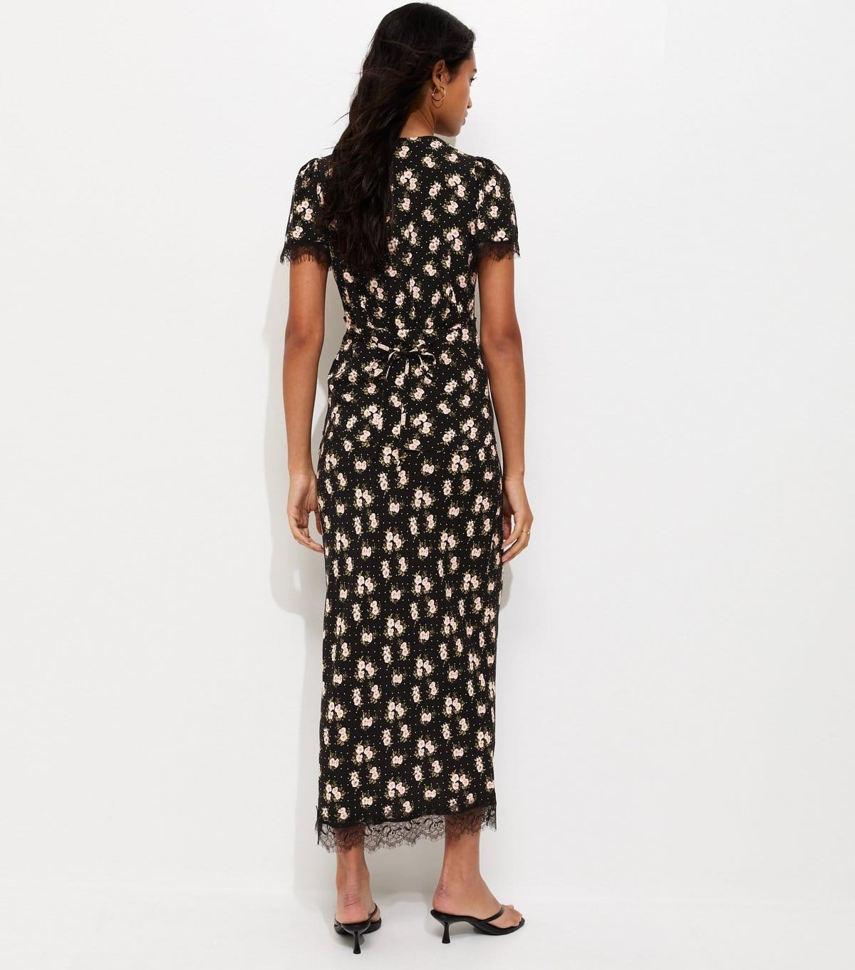 New Look Women's Black Floral Print Lace Trim Midi Skirt New Look - 4