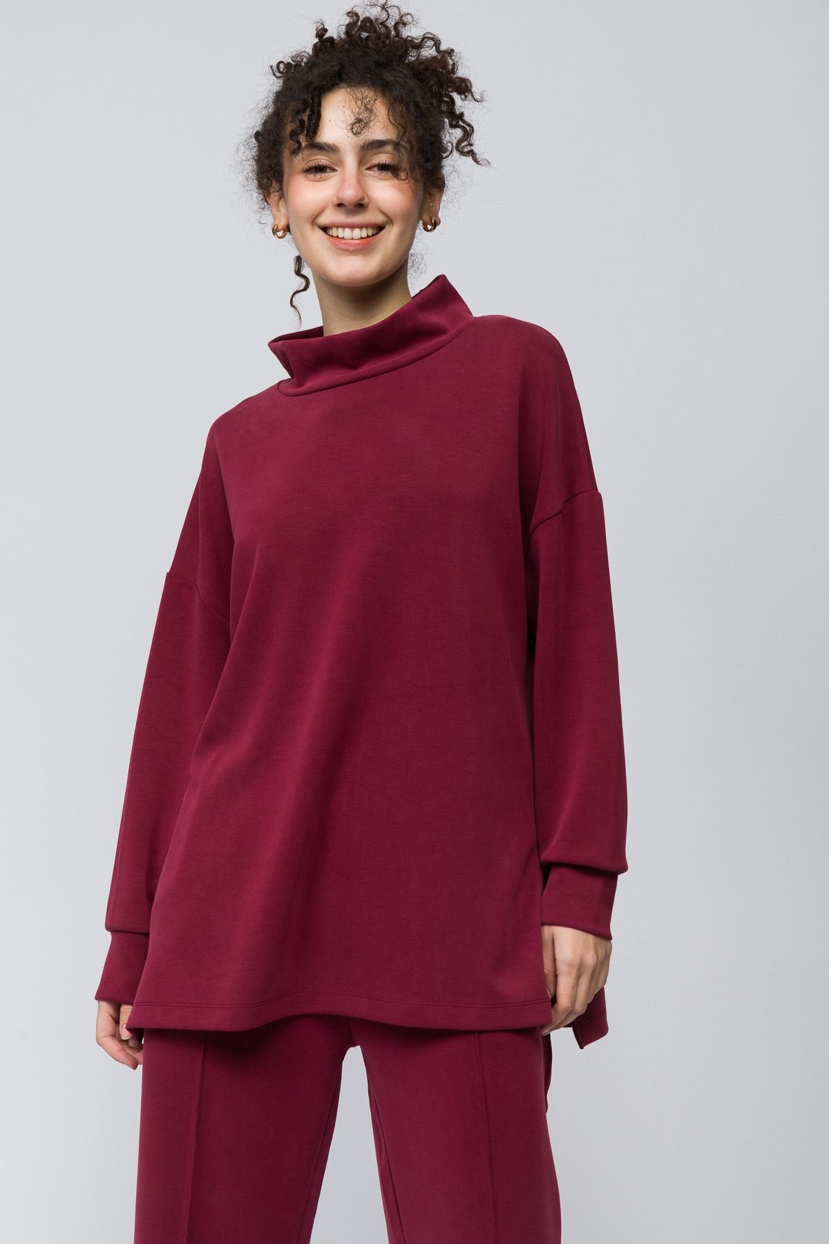 Dexia Dexia Women's Premium Modal Blend Funnel Neck Sweatshirt Burgundy - 1