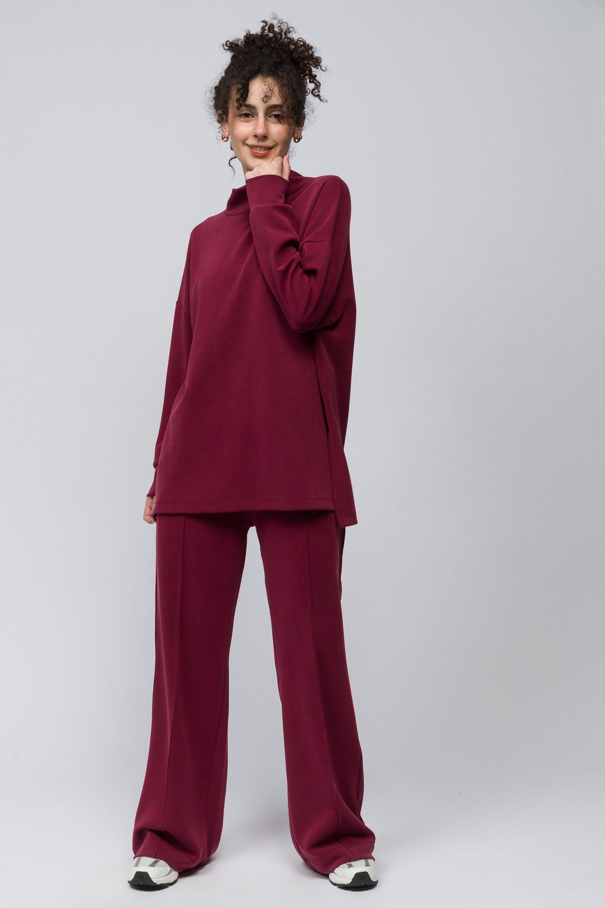 Dexia Dexia Women's Premium Modal Blend Funnel Neck Sweatshirt Burgundy - 2