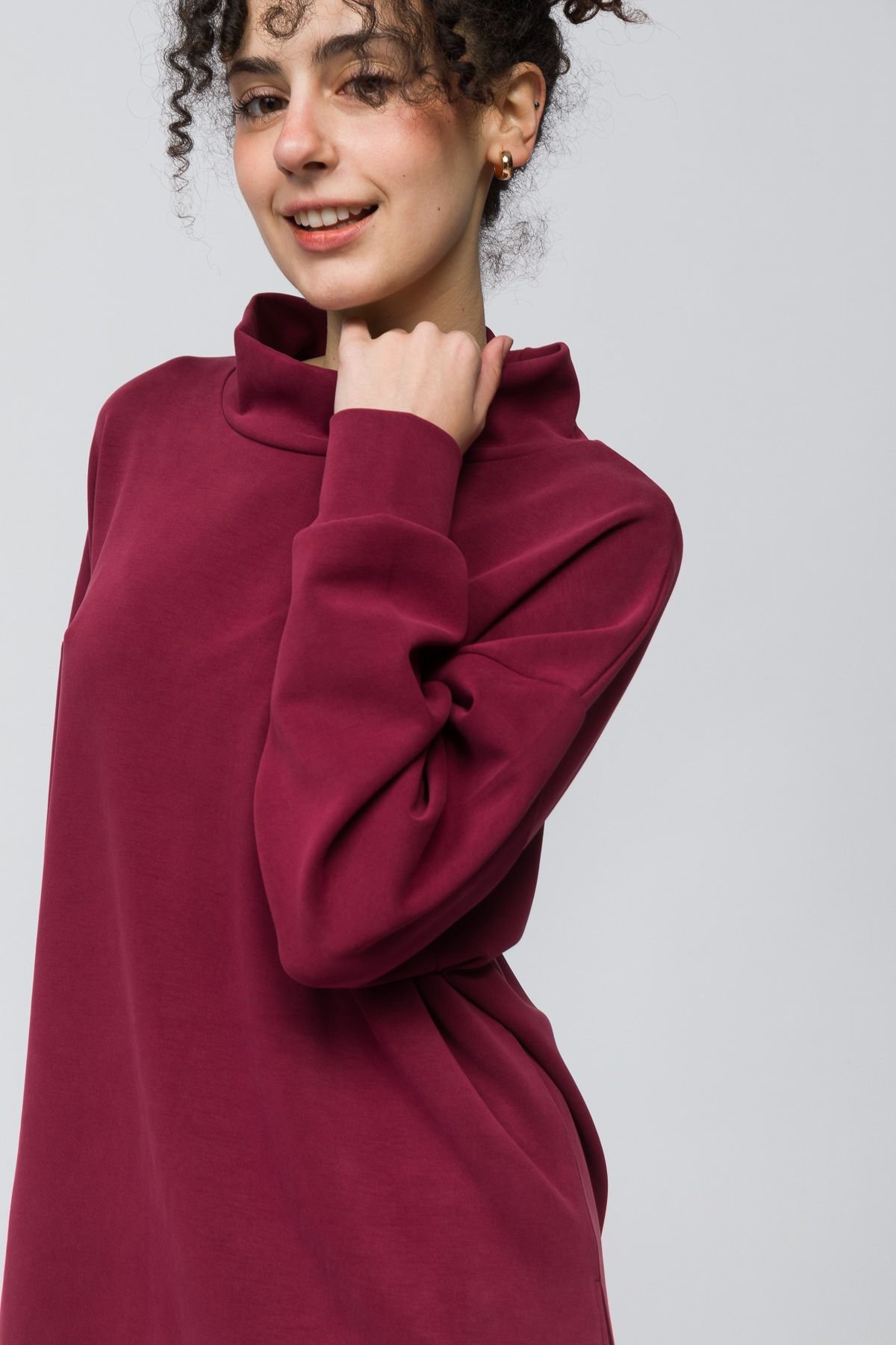 Dexia Dexia Women's Premium Modal Blend Funnel Neck Sweatshirt Burgundy - 4