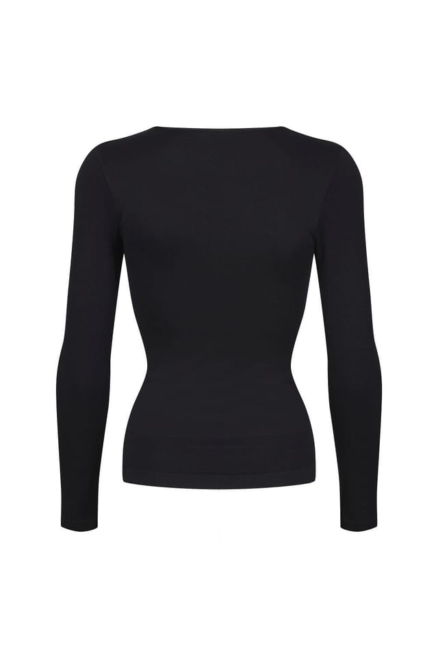 Ruey Ruey Women's Essentials Cross Over T-Shirt Sculpting Stretch Fit in Black - 2