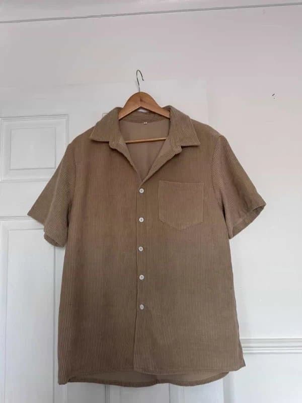 Primark Beige Corduroy Short-Sleeve Shirt – Size S