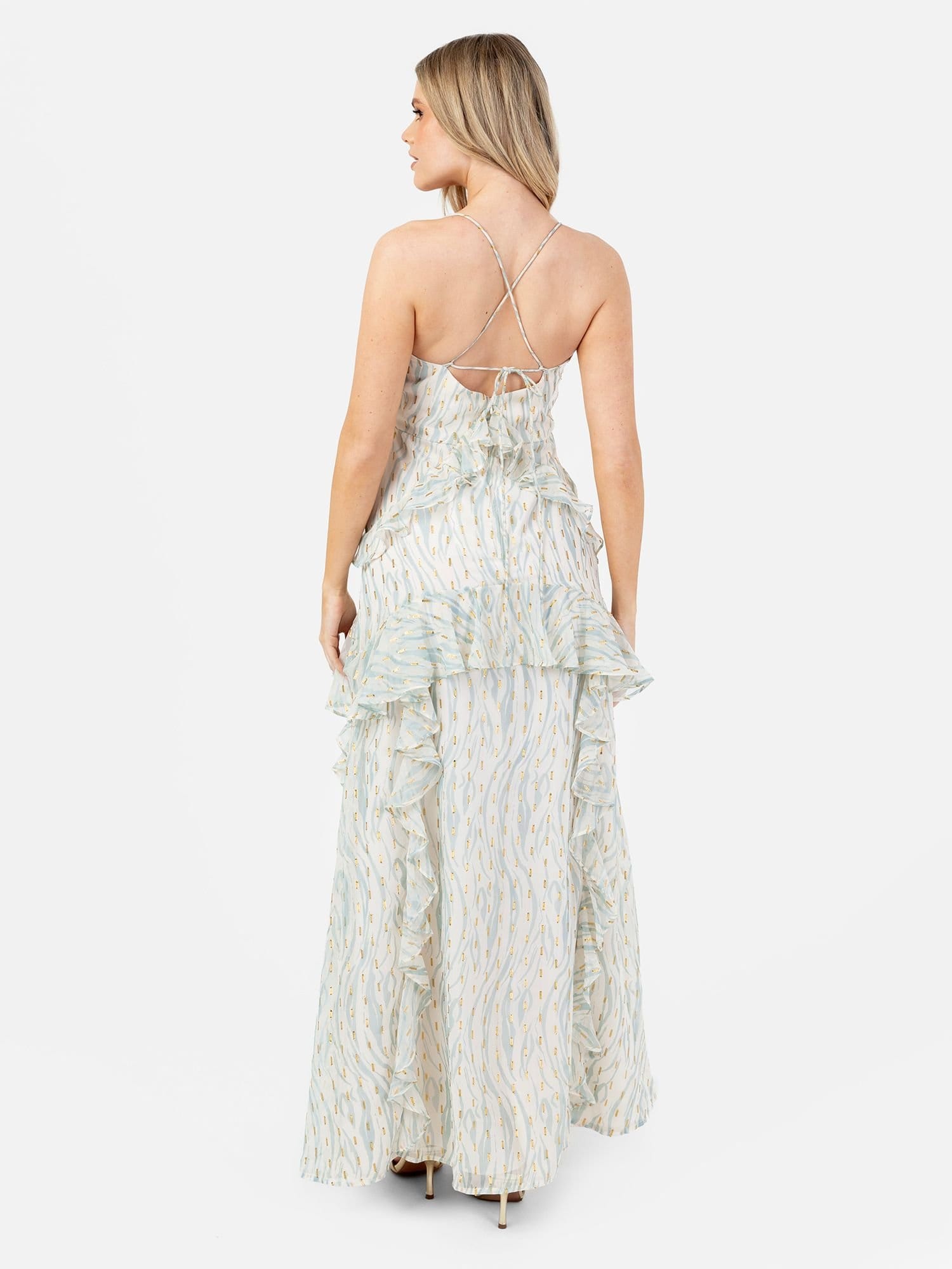 Anaya with Love Anaya with Love Women's Strappy Cross Back Ruffle Maxi Dress - 4