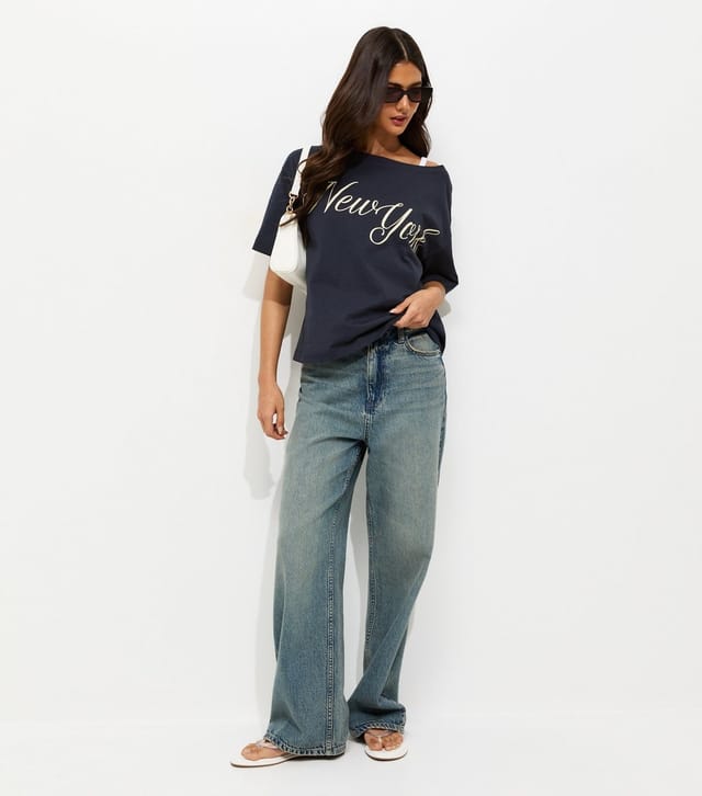 New Look Women's Navy New York Off The Shoulder T-Shirt New Look - 3
