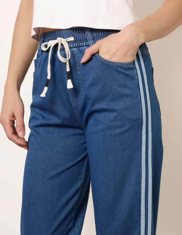 Blue Vanilla Side Stripe Jeans With Drawstring - 2