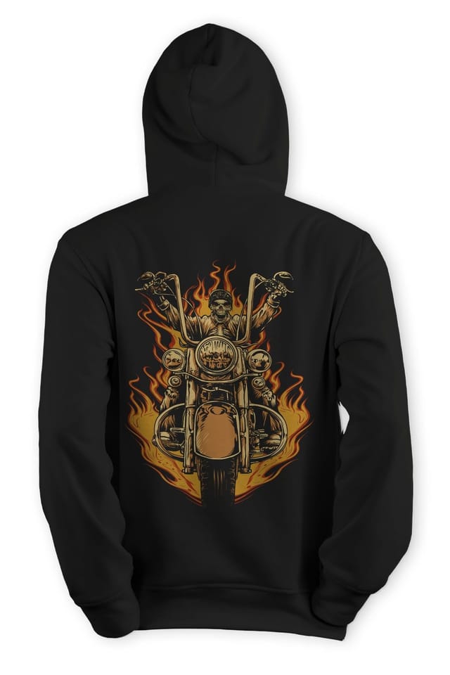 Bad Zebedee Bad Zebedee Men's Flaming Biker Hoodie Back Print in Black - 2