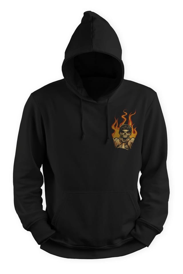 Bad Zebedee Bad Zebedee Men's Flaming Biker Hoodie Back Print in Black - 3