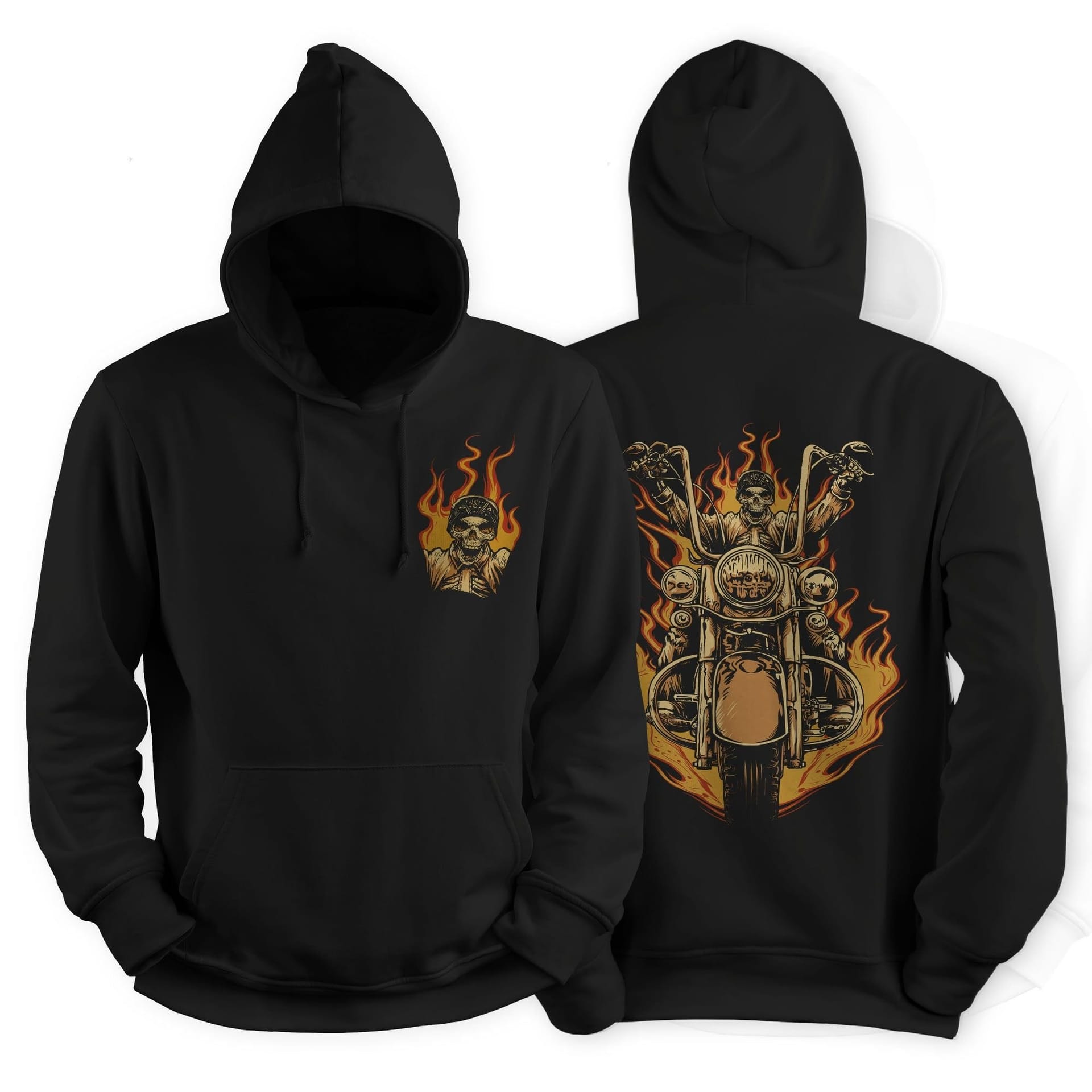 Bad Zebedee Bad Zebedee Men's Flaming Biker Hoodie Back Print in Black - 4