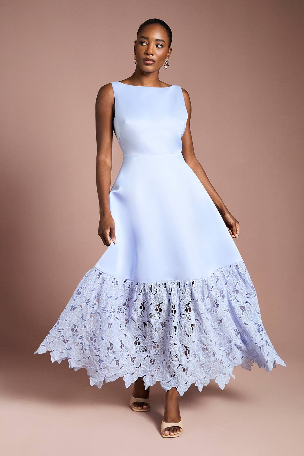 Coast Coast Women's Lace Hem Structured Satin Maxi Dress in Pale Blue - 2