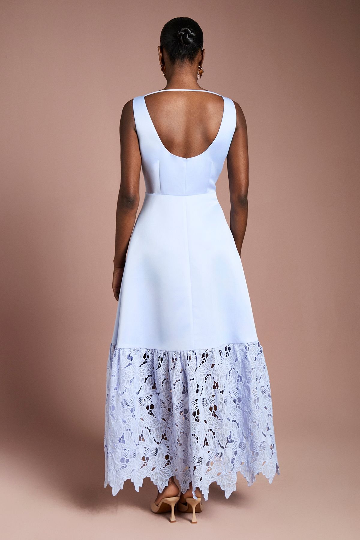 Coast Coast Women's Lace Hem Structured Satin Maxi Dress in Pale Blue - 3