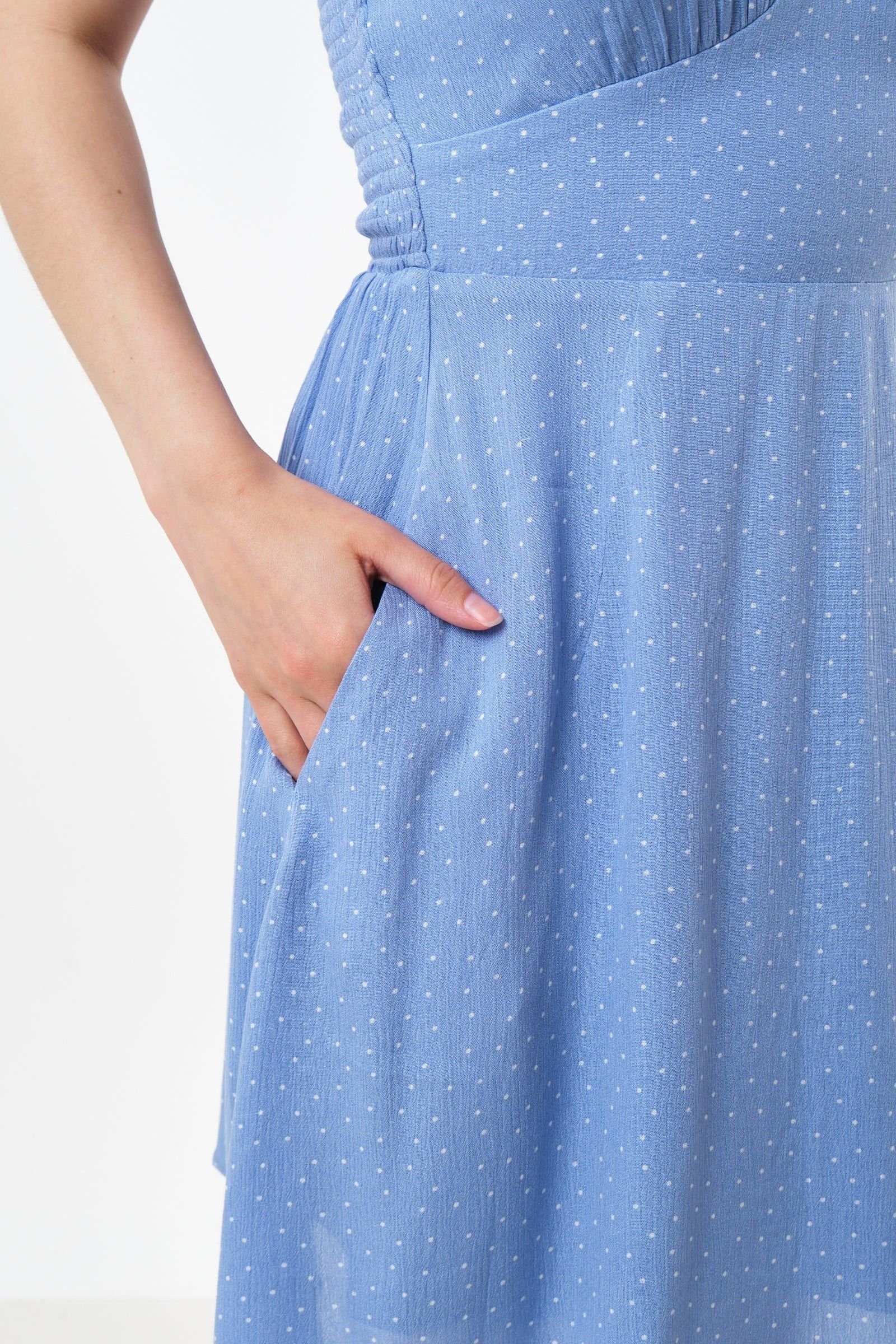 Louche Louche Women's Geri Petite Dot Halter Neck Mini Dress in Blue - 4