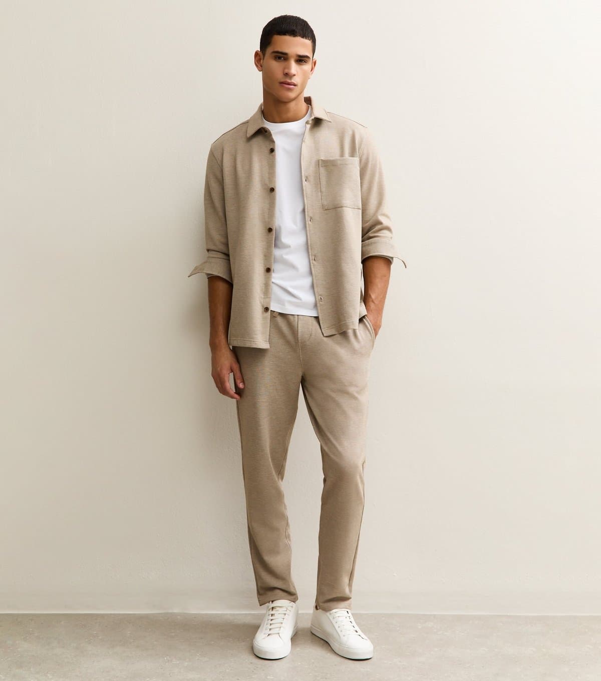 New Look Men's Stone Regular Knit Pique Drawstring Trousers New Look